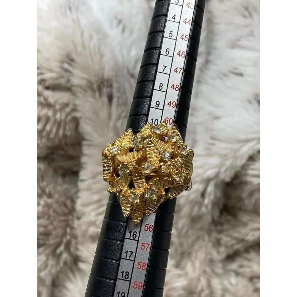 Vtg Jewelry By Linda Stella Gold Plated Cocktail Ring Insect Bee Leaves Sz 6.5